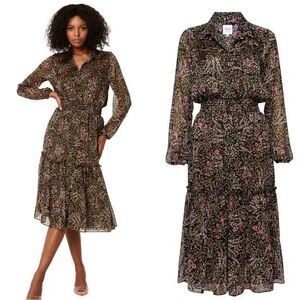Misa Los Angeles Laysi Floral Single Tiered Midi Dress Womens XS Spring Bouquet